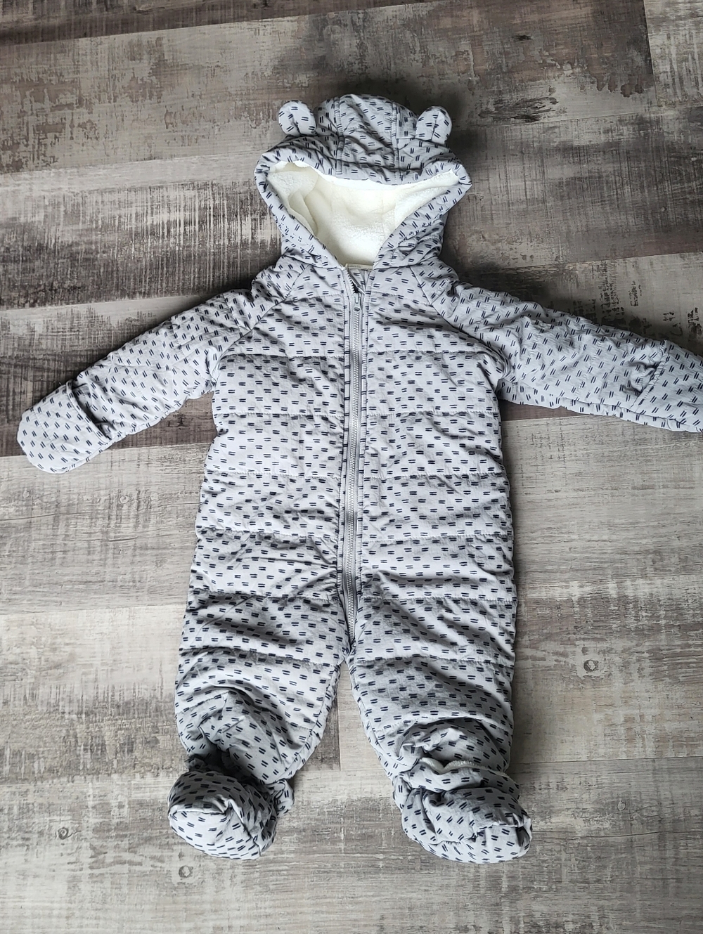 First Impressions Sherpa Lined Hooded Snowsuit Boys 6-9 Months Gray Pram Footed